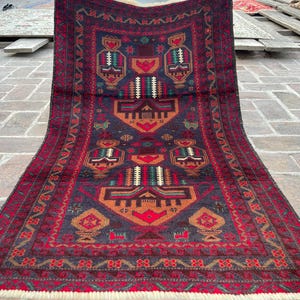 FREE SHIPPING Gray 3x5 Afghan Vintage Rug - Handmade Tribal Baluch Rug - Oriental Bokhara Baloch Wool Rug - Living Room Rug - Bedroom Rug