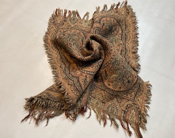 2x2.6 ft Antique Rustic Emoridery Wool Shawl - Table Decor Handcrafted Shawl - Throw Shawl Made In Kashmir - Paisley Floral Shawl Farhmhouse