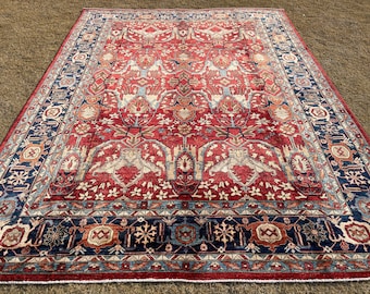 9x12 (275x365) Bidjar Handmade Afghan Rug | Deep Red Light Beige Gray Grey Sky Blue Taupe Brown Navy Blue | Persian Turkish Antique Oriental