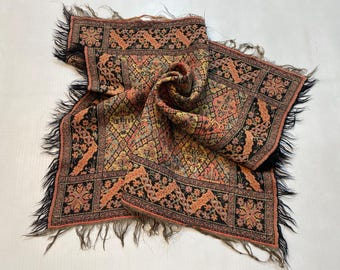 2.8x2.5 ft Antique Kashmiri Wool Shawl - Reversible Rare Vintage Shawl - Rustic Home Decor - Cashmere Mughal Shawl for Table Cloth Throw
