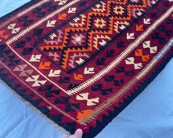 Stunning 3x6 Flatweave Vintage Kilim Rug - Afghan Tribal Antique Traditional Rug 3'4x6'3 - Traditional Old Turkmen Rug 101x191 cm - Kids Rug