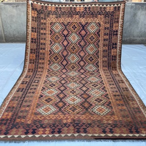 7x10 Faded Afghan Handwoven Rug - Veg Dyes Wool Geometric Turkish Tribal Handmade Rug 6.4x9.8 ft - Rugs for Living Room - bedroom - Office