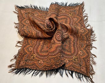 2.8x2.7 ft Rustic Woven Wool Shawl - Vintage Kashmiri Shawl - Cashmere Table Cloth Throw Decor - Antique Reversible Shawl - Bedroom Office
