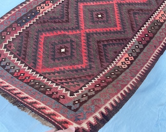 Faded Terracotta Afghan 4x7 ft Kilim Rug - Turkmen Maimana Veg Dyes Wool Antique Rug 3.5x7 ft - Traditional Vintage Oriental Rug 104x213 cm