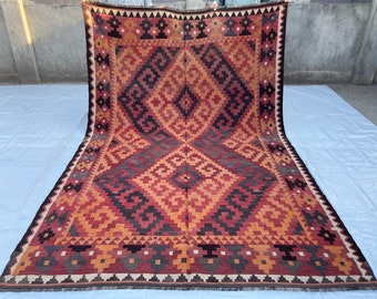 7x10 ft Faded Terracotta Afghan Medallion Rug - Veg Dyes Wool Turkmen Traditional Oriental Rug - Rugs for Living Room - Bedroom Rug 201x303