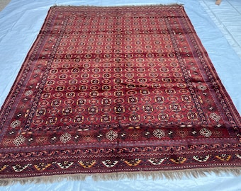 8x11 Red Antique Genuine 1910s Bashiri Rug - Hand Knotted Uzbek Bukhara Turkmen Oriental Rug 8&#39;4x11&#39;1 - Authentic Plush Pile Wool 253x337 cm