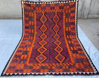6'5"x8'11" Afghan Veg Dyes Wool Area Rug - 6x9 Antique Afghan Turkmen Caucasian Kilim Rug - Rare Vintage Living Room Kitchen Rug 195x271 cm