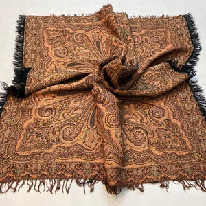 4.2x4.10 ft Cashmere Woven Shawl - Antique Wool Shawl - Rustic Jamawar Shawl - Kashmiri Wool Scarf - Paisley Handcrafted Embroidery Shawl