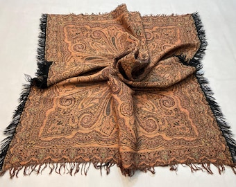 4.2x4.10 ft Cashmere Woven Shawl - Antique Wool Shawl - Rustic Jamawar Shawl - Kashmiri Wool Scarf - Paisley Handcrafted Embroidery Shawl