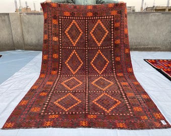 Muted 6x9 Old Afghan Handmade Rug - Geometric Turkmen Faded Tribal Flatweave Area Rug 5'7x8'9 - Handwoven Oriental Antique Rug - 171x266 cm