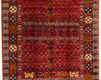 4.4x6.7 ft Antique Handmade Afghan Parda Design Rug - 4x6 Tribal Hand Hand Knotted Turkmen Hatchlu Rug - One-Of-a-Kind Premium Wool Carpet