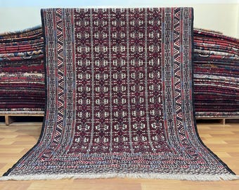 4x7 ft Handmade Afghan Soumak Kilim Rug - 4.3x6.7 ft Tribal Geometric Turkmen White Embroidered Rug - Rugs for Living Room - Bedroom - Kids