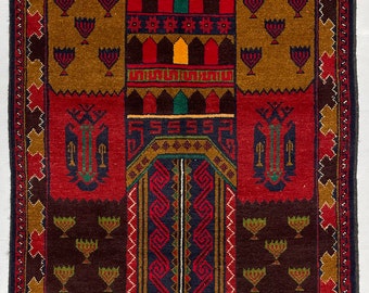 2.10x4.9 ft Premium Afghan BALUCH Rug - 3x5 Wall hanging Scenery Scene Pictorial Rug - Oriental Hand Knotted Premium Wool Home Decor Carpet
