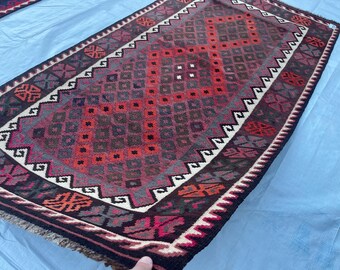 3x7 ft Afghan Faded Antique Tribal Wide Hallway Rug - Traditional Veg Dyes Wool Turkmen Maimana Kilim Rug 3.5x6.7 ft - Muted Rug 104x200 cm