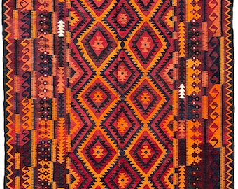 8x11 Large Afghan Tribal Organic Natural Veg Dyes Wool Area Rug - Stunning Vintage Old Turkmen Handmade Kilim Rug - Living Room Rug 7'8x11'4