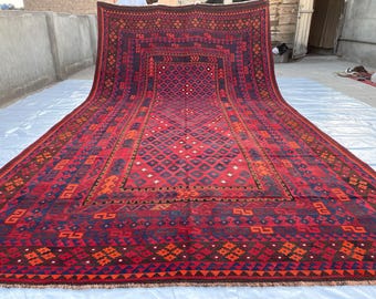 8x16 ft Palace Size GENUINE Handwoven Afghan Rug - One of a Kind Turkmen Veg Dyes Wool Extra Large Rug 8.5x15.10 ft - Hall Rug 257x483 cm