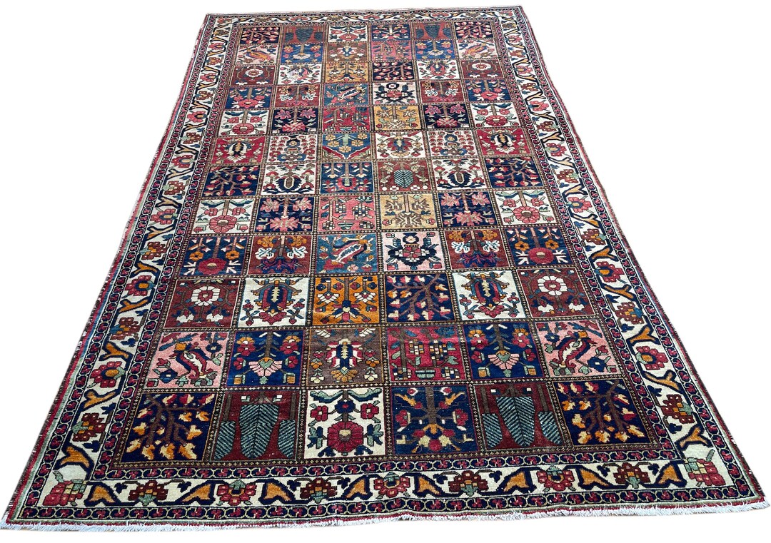 7x12 Antique 1950s Four Seasons Area Rug - Handmade Colorful Garden ...