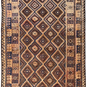 8x12 Terracotta Afghan Geometric Rug - Geometric Oriental Handwoven Veg Dyes Wool Rug - Turkmen Handmade Kilim Rug - Bedroom Rug 8.3x12.6 ft