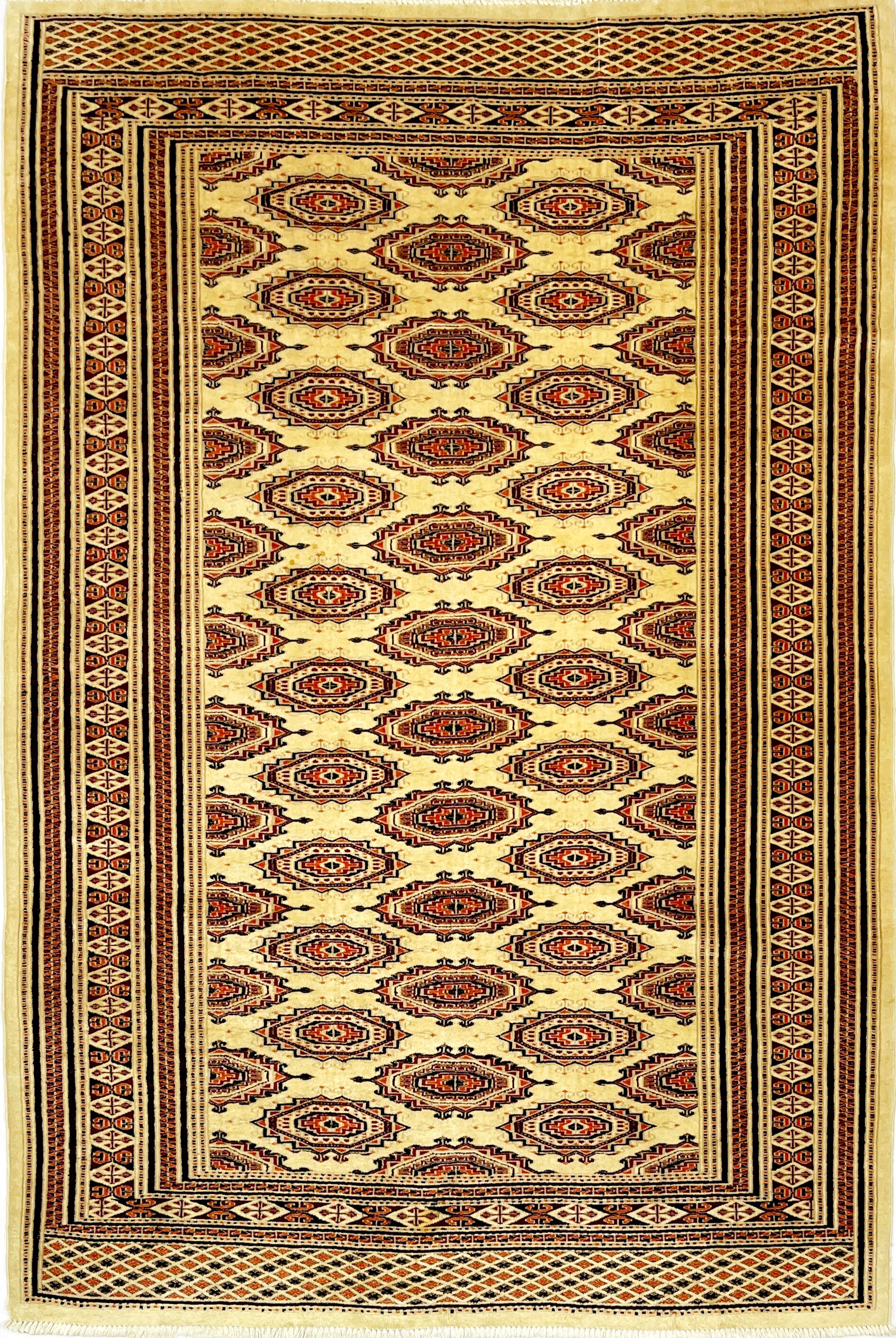 4.5x6.6 ft Handmade Fine Quality Kashmiri Rug - 5x7 Fine Sarooq Design Kashmir Oriental Hand Knotted Rug - Beige, Orange, Black, Red, Brown