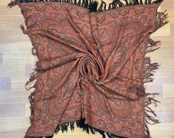 3.2x3.5 ft Antique Rustic Shawl - Made In Kashmir Shawl - Handcrafted Woven Wool Kashmiri Shawl - Cashmere Shawl Wrap - Warm Women's Scarf