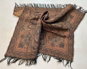 2.6x2.7 ft Rustic Multicolor Woven Shawl - Antique Kashmiri Paisley Shawl - Multi Sided Wool Shawl - Kashmiri Wool Decor Table Cloth Throw