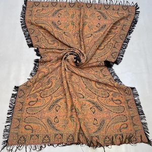 4.2x6.10 ft Kashmiri Shawl - Paisley Woven Knit Wool Shawl - Antique Kashmir Loom Shawl - Piano Jamawar Shawl - Warm Scarf Vintage Art Shawl