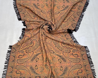 4.2x6.10 ft Kashmiri Shawl - Paisley Woven Knit Wool Shawl - Antique Kashmir Loom Shawl - Piano Jamawar Shawl - Warm Scarf Vintage Art Shawl