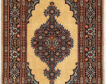 2.7x3.11 ft Fine Quality Kashmir Rug - 3x4 Medallion Design Kashmiri Oriental Small Carpet - Hand Knotted Decorative Area Rug - Bedroom Rug