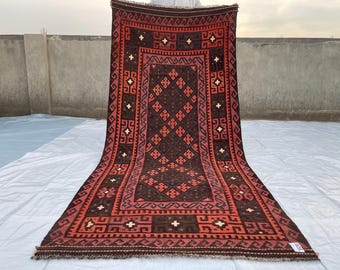 3x8 Vintage Veg Dyes Wool Rug - Afghan Handwoven Antique Tribal Rug - Turkmen Maimana Geometric Kilim Rug 3.4x7.9 ft - Office - Bedroom Rug