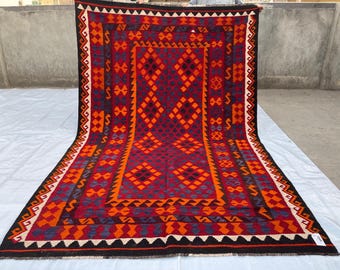 Afghan 6x9 Handmade Rug - Turkmen Traditional Red Area Rug - Handwoven Geometric Wool Area Rug 5.5x8.5 ft - Rugs for Living Room - Bedroom