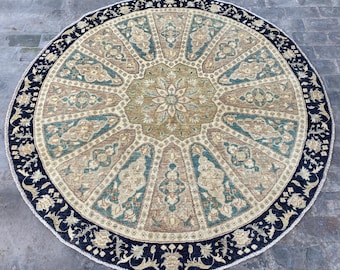 6x6 Pistachio Turkmen Serapi Tribal Oushak Table Area Rug - Afghan Ziegler Modern Chobi Circle Shape Rug - Turkish Round Medallion Carpet