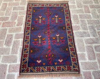 FREE SHIPPING Navy Blue 3x5 Garden Baluch Rug - Floral Turkmen Tribal Rug - Afghan Oriental Flower Pots Rug - Tribal Floral Handmade Carpet