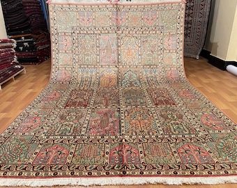 6.1x8.10 ft Handmade Fine Quality Kashmiri Pure Silk Rug - Antique Tree of Life Royal Silk One-of-a-kind Rug - Well-Made Silk Oriental Rug