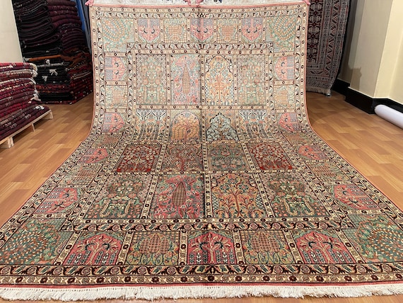 6.1x8.10 ft Handmade Fine Quality Kashmiri Pure Silk Rug - Antique Tree of Life Royal Silk One-of-a-kind Rug - Well-Made Silk Oriental Rug