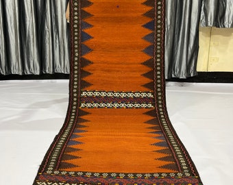2.1x6.1 ft Vintage Bordered Rug, 2x6 Handmade Tribal Wool Kilim Rug, Flatweave Afghan Traditional Vintage Rug, Oriental Boho Home Decor Rug