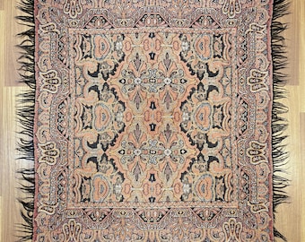 2.5x2.8 ft Terracotta Antique 1980s Kashmir's Shawl - Kashmir Loom - Made In Kashmir - Woven Knit Wool Old Shawl - Vintage Textile Art Scarf