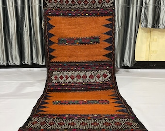 2.4x5.5 ft Tribal Afghan Soumak FINE Made In Herat 1980s Antique Handmade Wool Traditional 2x5 Home Decor Turkmen Decorative Kilim Area Rug