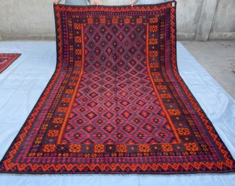 6.8x10.1 ft Geometric Afghan Tribal Rug - Red 7x10 feet Veg Dyes Dyes Wool Tribal Rug - Turkmen Boho Area Rug - Handwoven Oriental Area Rug