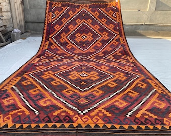 6x13 Antique Palace Size Rug - 6.8x13.8 Afghan Luxurious Oriental Rug - Interior Design Faded Large Rug - Living Room - Bedroom Rug 203x417