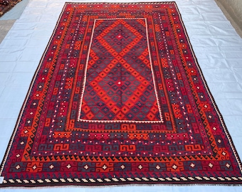 8x13 Large Red Antique Fabulous Rug - Large Afghan Handmade Vintage Veg Dyes Wool Rug 8.5x13.5 ft - Turkmen Caucasian Large Rug 256x408 cm