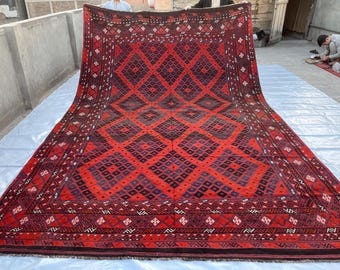 9x15 Antique Afghan 1980s GENUINE Vintage Tribal Rug - Traditional Handmade Wool Rug 9.3x14.10 ft - Rugs for Hall - Living Room 282x451 cm