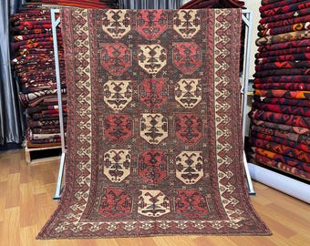 4x6 ft Antique 1940s Caucasian Rug - Faded Turkmen Caucasian Soumak Antique Oriental Primitive Rug 3.7x5.10 ft - Embroidered Muted Turkish