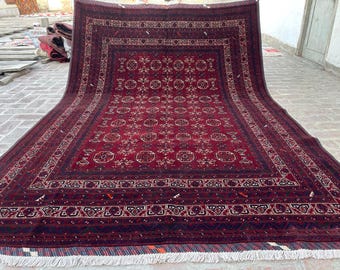 7x10 Rich Red Afghan Top Quality Waziri Rug - Authentic Hand Knotted Afghan Turkmen Fine Kunduz Rug - Traditional Afghan Oriental Wool Rug