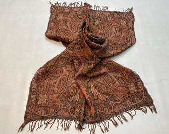 3.1x5.2 ft Rare Rustic Made In Kashmir - Jamawar Cashmere Shawl - Handcrafted Woven Antique Scarf - Table Cloth Throw Home Decor Farmhouse