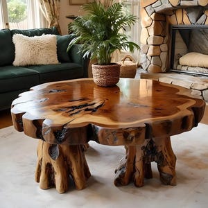 Wooden Coffee Table - Handcrafted Natural Tree Root Center Table