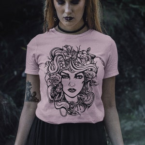 Medusa Unisex Tee, Mythological Godess Snake Face Witchy Woman T-Shirt