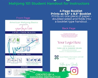 Hand-out Amerikaanse mahjong: bewerkbare canva-sjabloon voor beginnende mahjonglessen en -instructeurs
