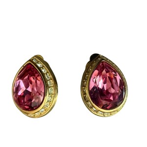 Swarovski Gold Tone Teardrop Pink Clip On Earrings