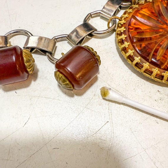 Turtle Shell Bakelite Beaded Silver Tone Chain Be… - image 4