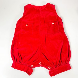 Vintage Handmade Red Velvet Baby Romper Button Closure Pockets